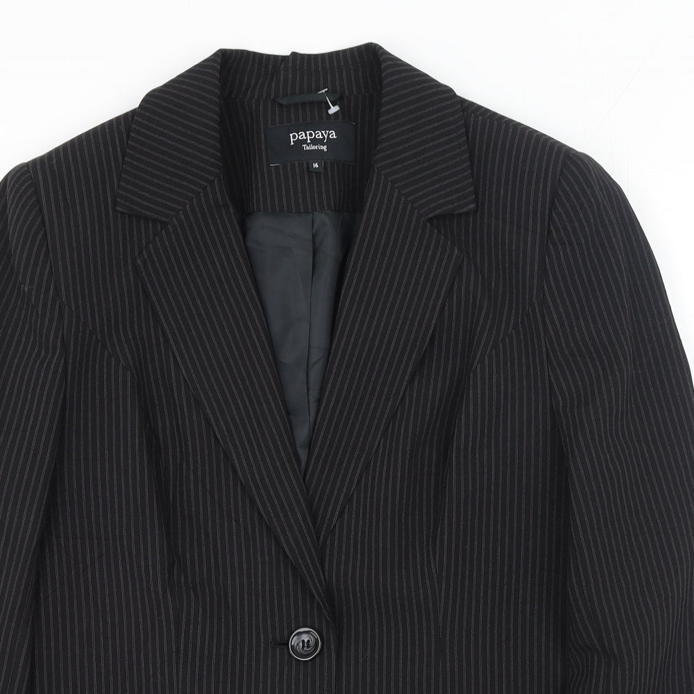Papaya Womens Black Striped Polyester Jacket Blazer Size 16
