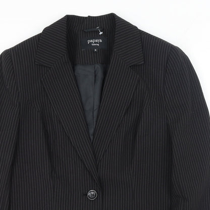 Papaya Womens Black Striped Polyester Jacket Blazer Size 16