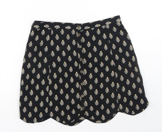 Staring at Stars Womens Black Floral Polyester Mini Skirt Size S Button