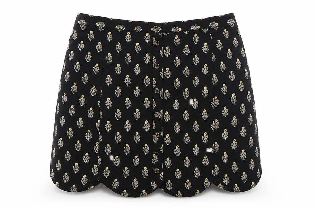 Staring at Stars Womens Black Floral Polyester Mini Skirt Size S Button
