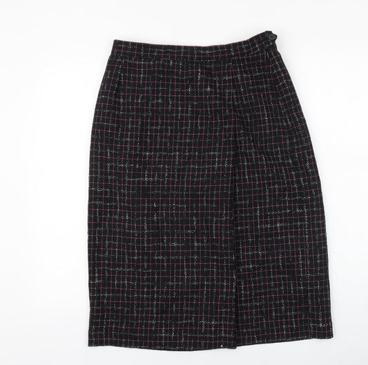 LUCIA Womens Black Plaid Cotton Straight & Pencil Skirt Size 14 Zip