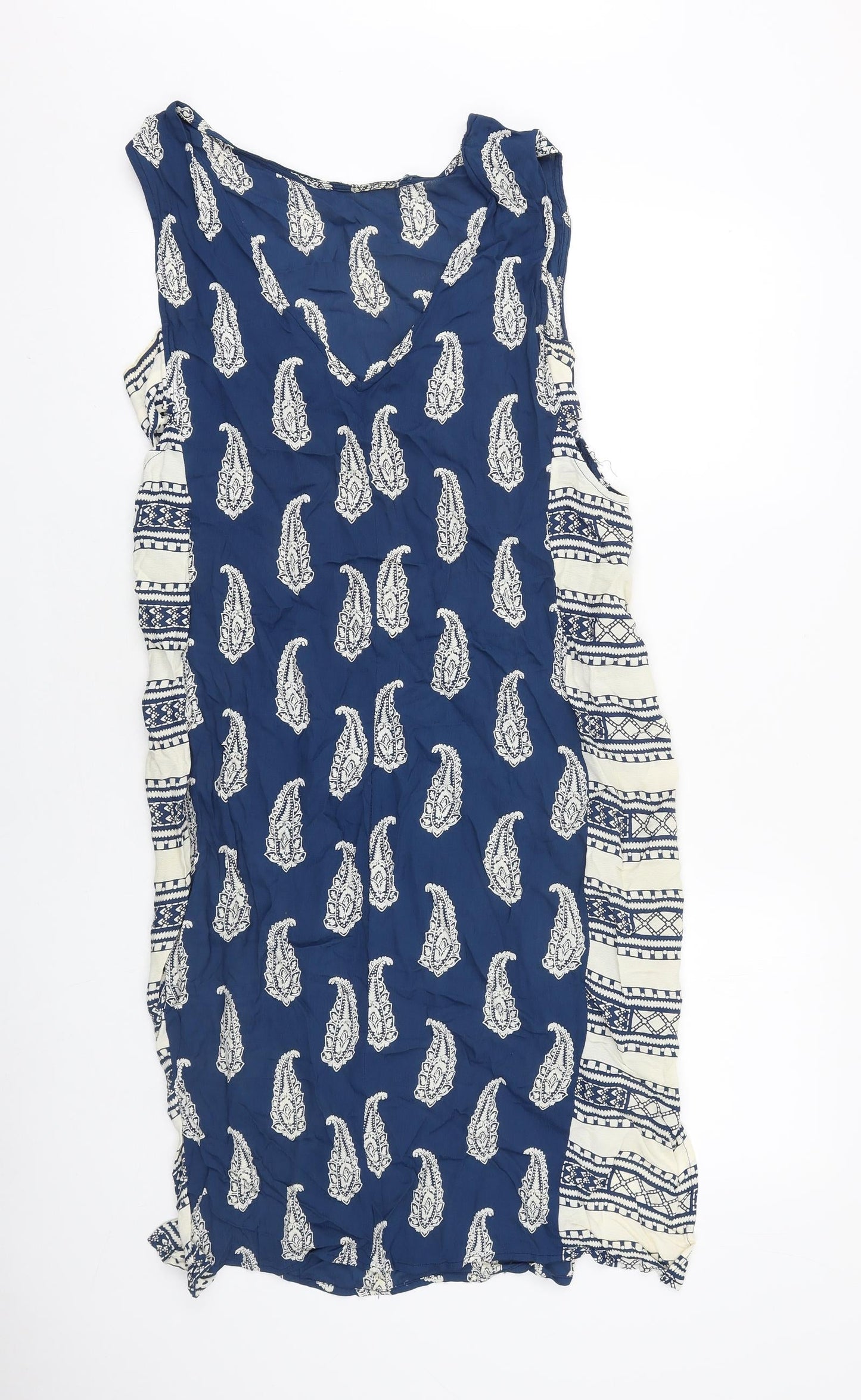 ASOS Womens Blue Geometric Polyester Tank Dress Size 12 Round Neck Pullover