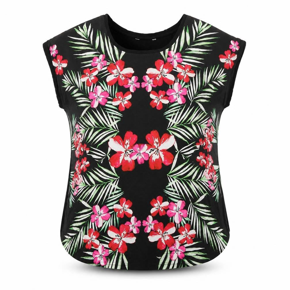 Peacocks Womens Black Floral Polyester Basic Blouse Size 16 Round Neck