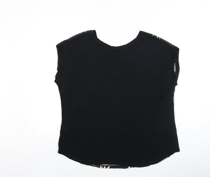 Peacocks Womens Black Floral Polyester Basic Blouse Size 16 Round Neck