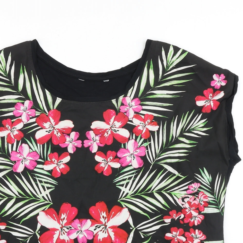 Peacocks Womens Black Floral Polyester Basic Blouse Size 16 Round Neck