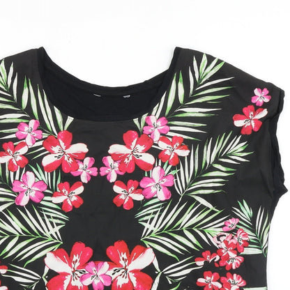 Peacocks Womens Black Floral Polyester Basic Blouse Size 16 Round Neck