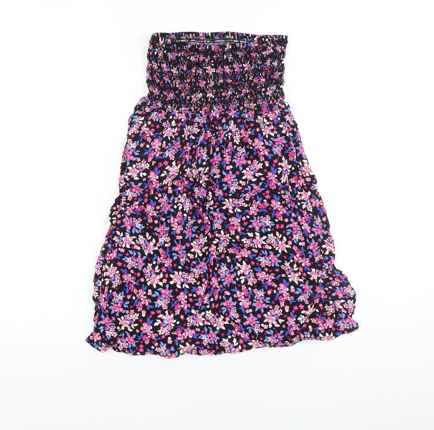Debenhams Womens Multicoloured Floral 100% Cotton Basic Blouse Size 8 Off the Shoulder - Shirred Top