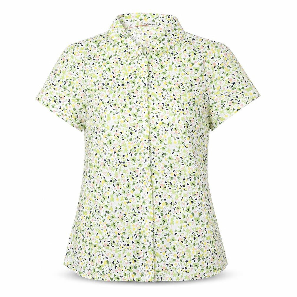 Damart Womens Green Floral Viscose Basic Button-Up Size 10 Collared