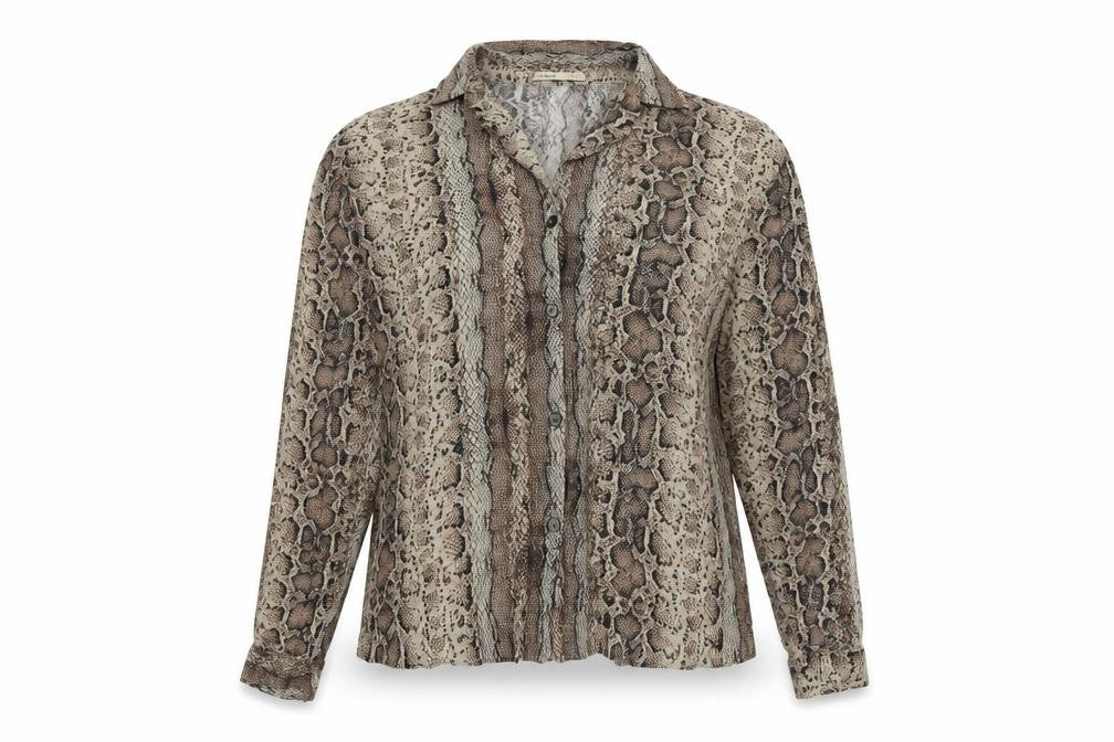 Pull&Bear Womens Brown Animal Print Viscose Basic Button-Up Size 8 Collared - Snake Print