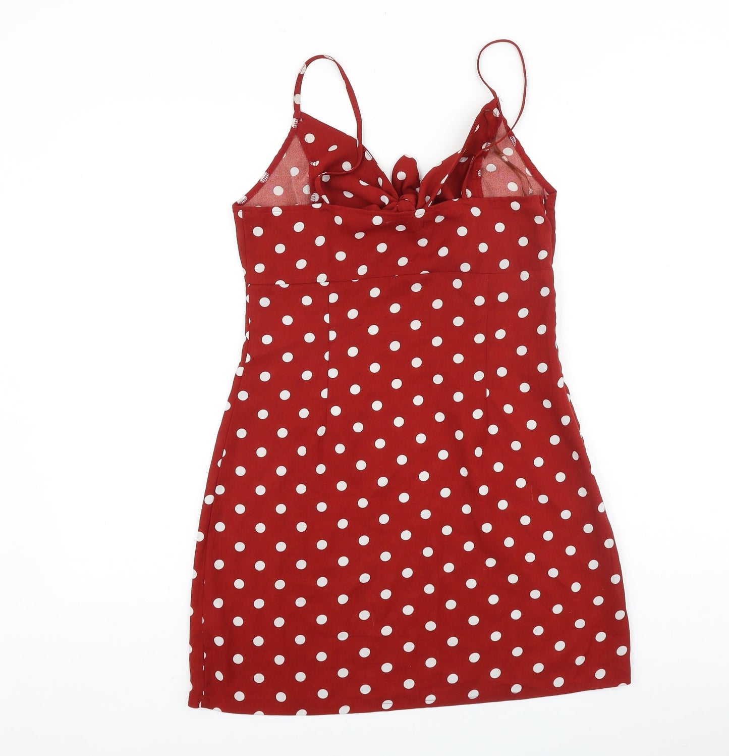 Nasty Gal Womens Red Polka Dot Polyester Mini Size 8 V-Neck Zip