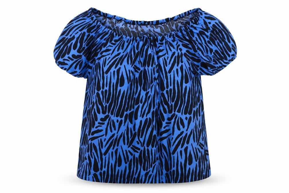 NEXT Womens Blue Geometric Viscose Basic Blouse Size 12 Boat Neck