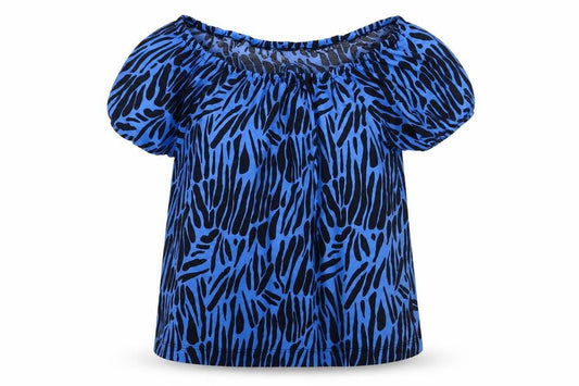 Next Womens Blue Geometric Viscose Basic Blouse Size 12 Boat Neck