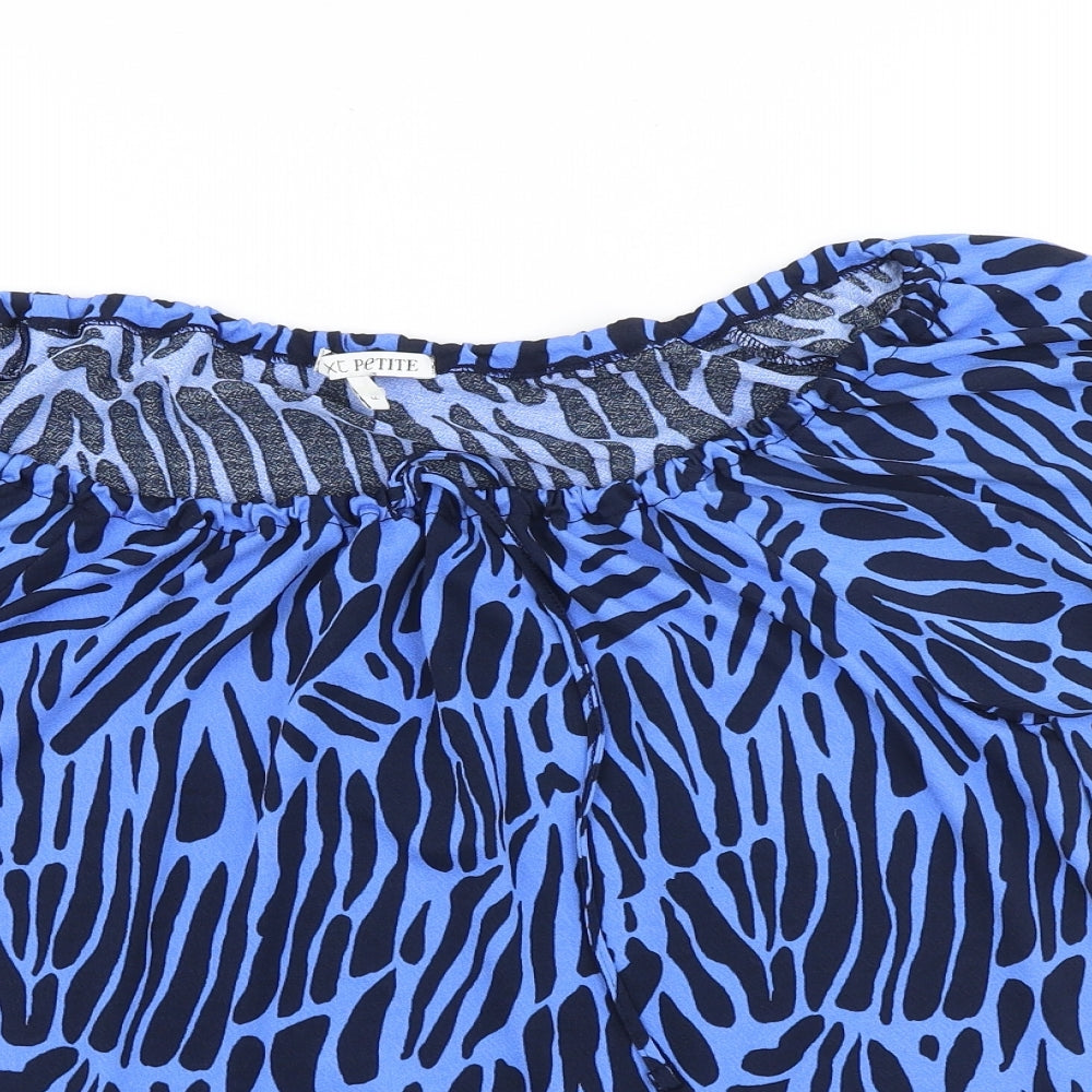 NEXT Womens Blue Geometric Viscose Basic Blouse Size 12 Boat Neck