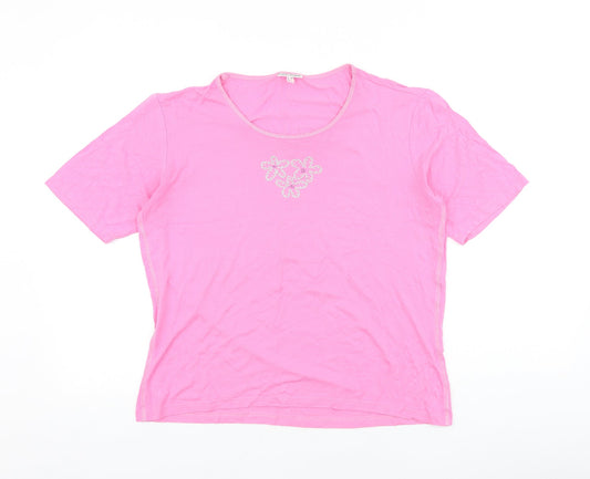 Laura Lebek Womens Orange 100% Cotton Basic T-Shirt Size 14 Round Neck - Flower Detail