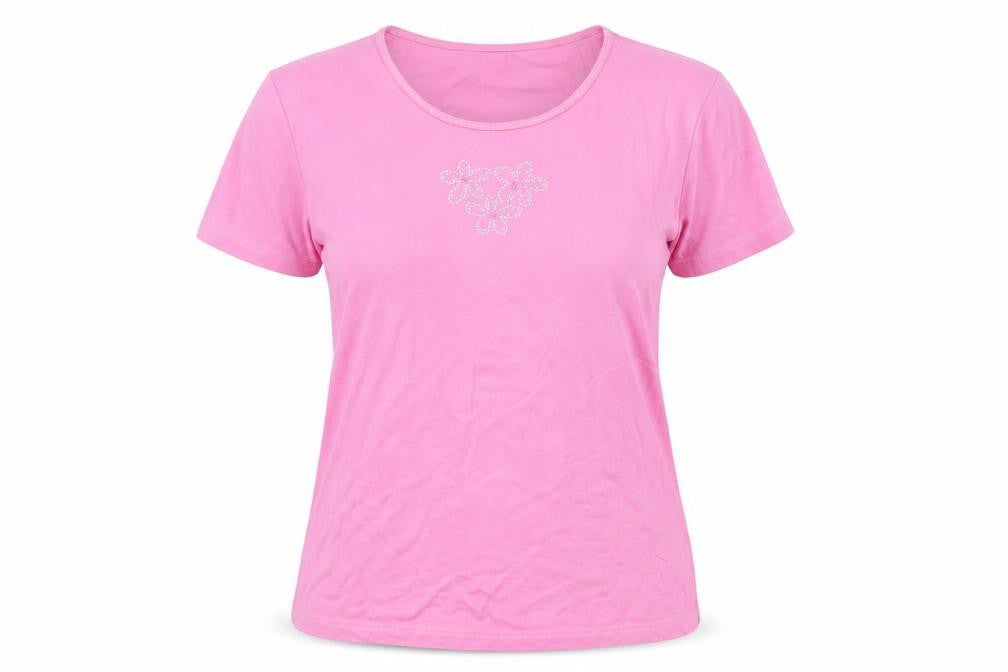 Laura Lebek Womens Orange 100% Cotton Basic T-Shirt Size 14 Round Neck - Flower Detail