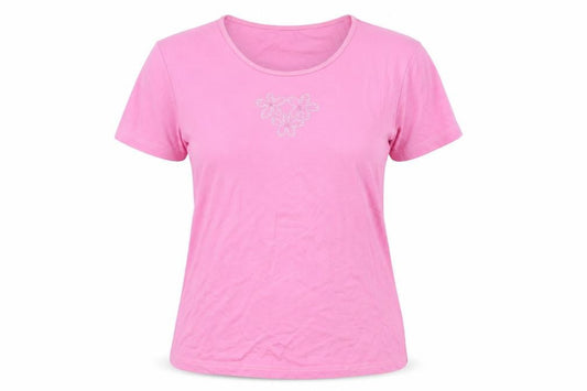 Laura Lebek Womens Orange 100% Cotton Basic T-Shirt Size 14 Round Neck - Flower Detail