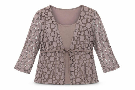 BASSINI Womens Brown Geometric 100% Cotton Basic Blouse Size S Round Neck