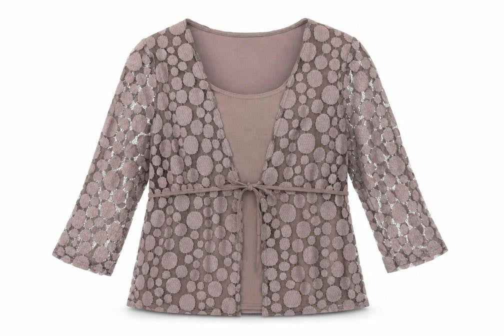 Bassini Womens Brown Geometric 100% Cotton Basic Blouse Size S Round Neck