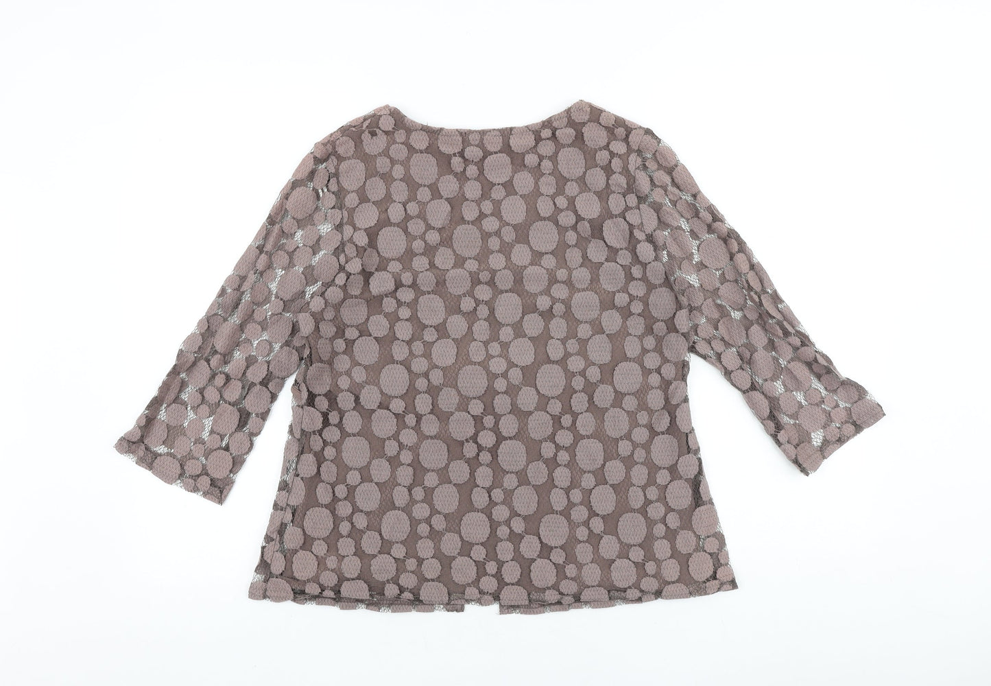 BASSINI Womens Brown Geometric 100% Cotton Basic Blouse Size S Round Neck