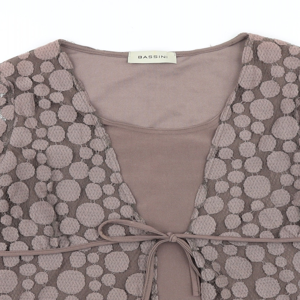 BASSINI Womens Brown Geometric 100% Cotton Basic Blouse Size S Round Neck
