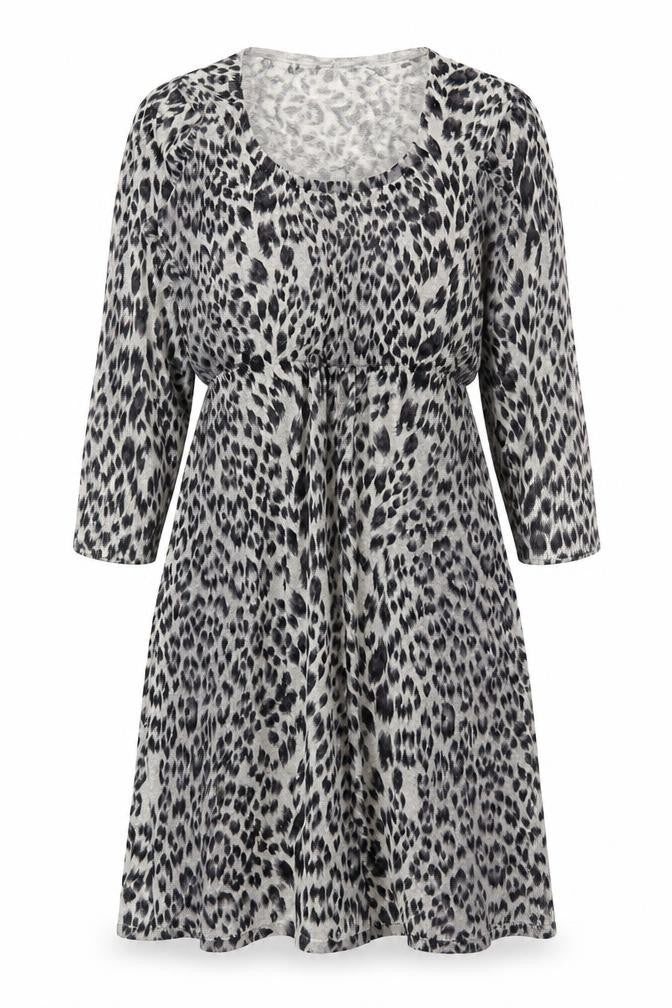M&Co Womens Grey Animal Print Cotton A-Line Size S Round Neck Pullover - Leopard Pattern