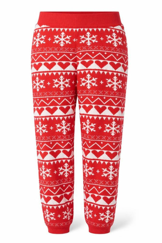 Brave Soul Womens Red Fair Isle Acrylic Jogger Trousers Size XL Regular