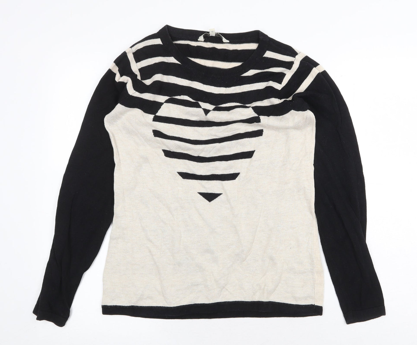 Debenhams Womens Multicoloured Scoop Neck Striped Cotton Pullover Jumper Size 12 - Heart
