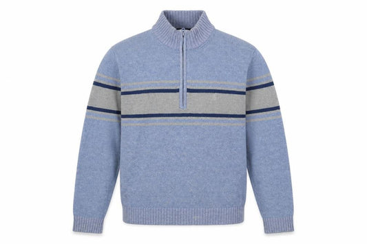 IZOD Mens Blue High Neck Striped Cotton Pullover Jumper Size L Long Sleeve