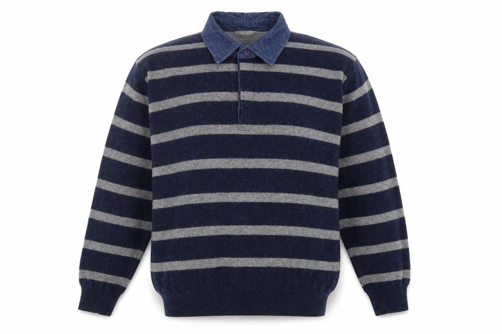 Wolsey Mens Blue Collared Striped Wool Pullover Jumper Size M Long Sleeve - Denim Shirt Collar