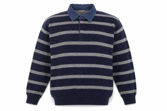 Wolsey Mens Blue Collared Striped Wool Pullover Jumper Size M Long Sleeve - Denim Shirt Collar