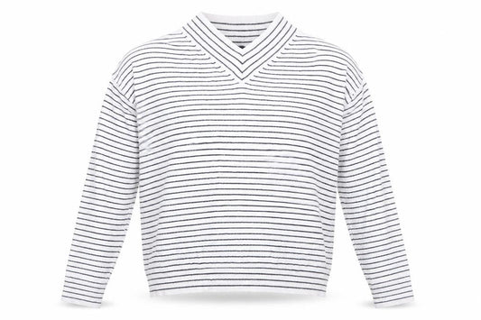 Garfield & Marks Womens White V-Neck Striped Viscose Pullover Jumper Size XS