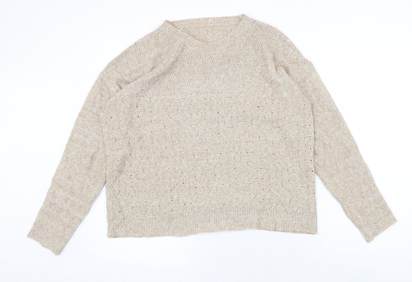 Preworn Womens Beige V-Neck Polyester Pullover Jumper Size XL