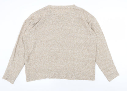Preworn Womens Beige V-Neck Polyester Pullover Jumper Size XL