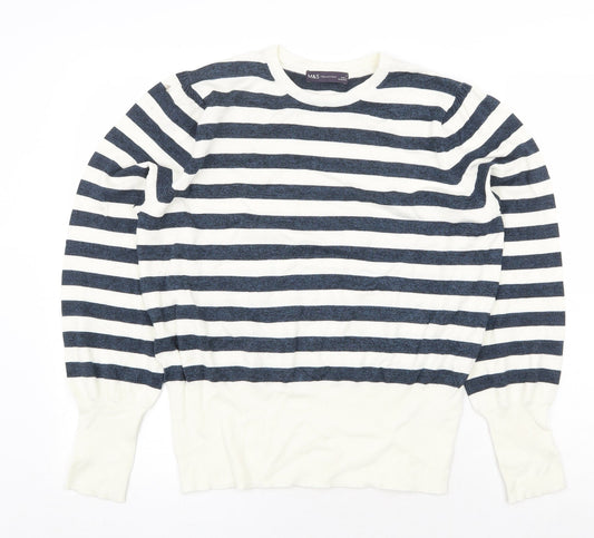Marks and Spencer Womens White Scoop Neck Striped Viscose Pullover Jumper Size L