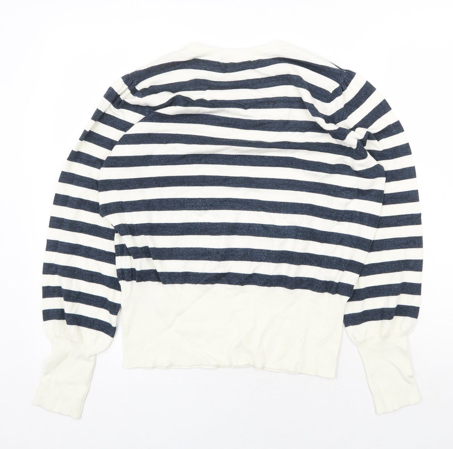 Marks and Spencer Womens White Scoop Neck Striped Viscose Pullover Jumper Size L
