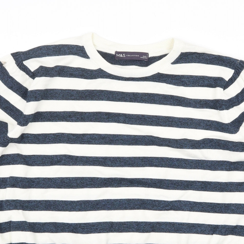 Marks and Spencer Womens White Scoop Neck Striped Viscose Pullover Jumper Size L