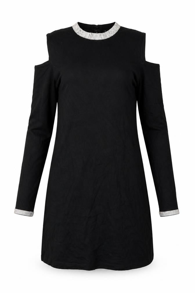 Warehouse Womens Black Viscose A-Line Size 10 Round Neck Hook & Eye - Cold Shoulder