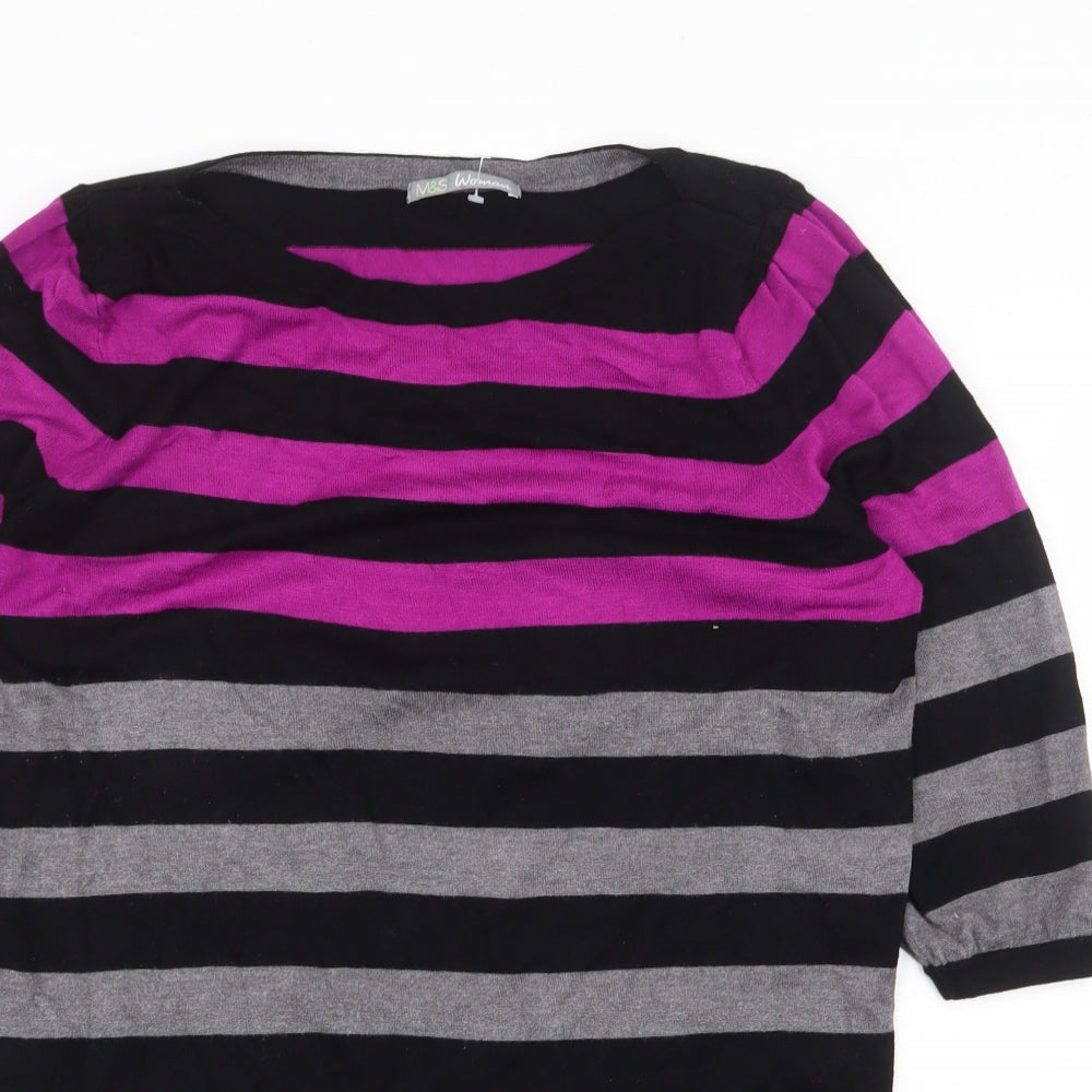 Marks and Spencer Womens Multicoloured Round Neck Striped Acrylic Pullover Jumper Size L