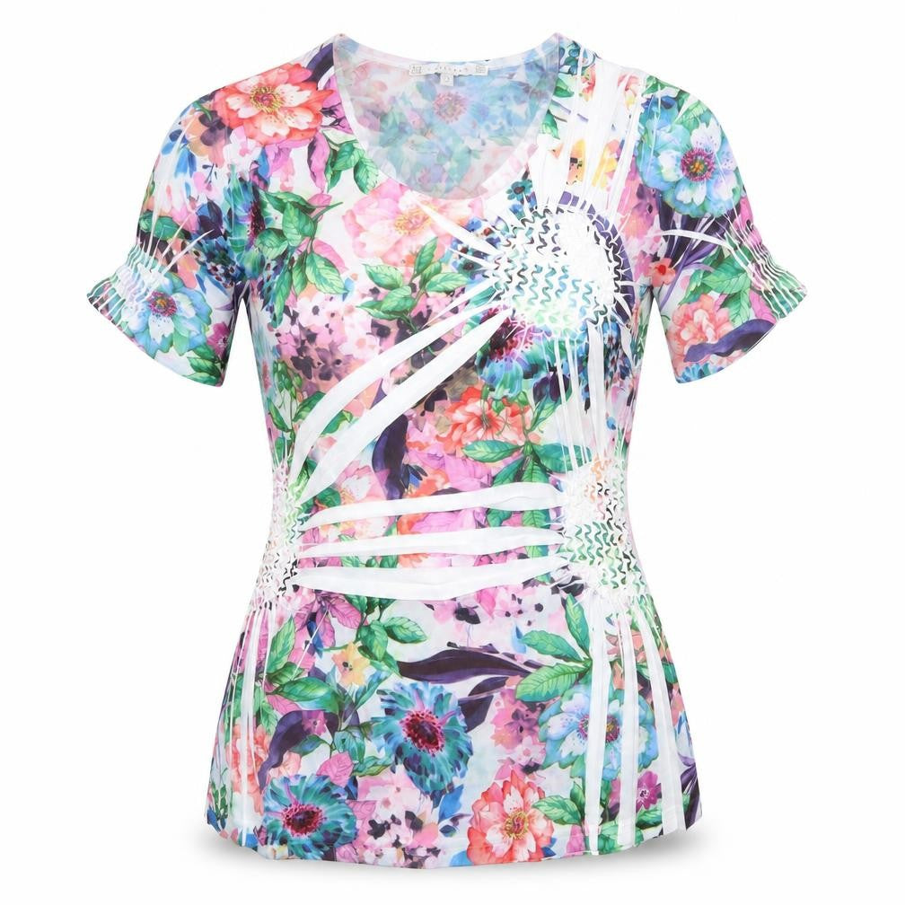 Lakeland Womens Multicoloured Floral Polyester Basic T-Shirt Size S Scoop Neck