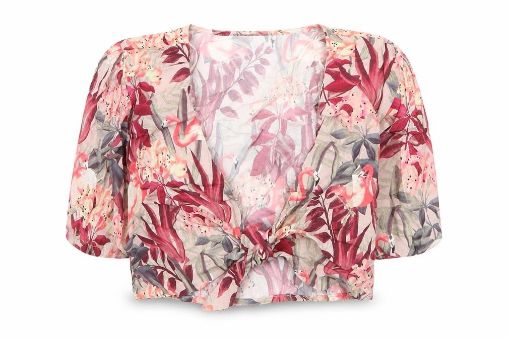 Zara Womens Pink Floral Viscose Basic Blouse Size S V-Neck