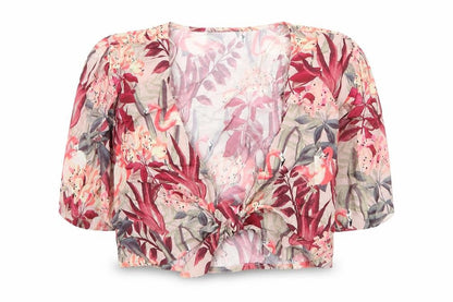 Zara Womens Pink Floral Viscose Basic Blouse Size S V-Neck