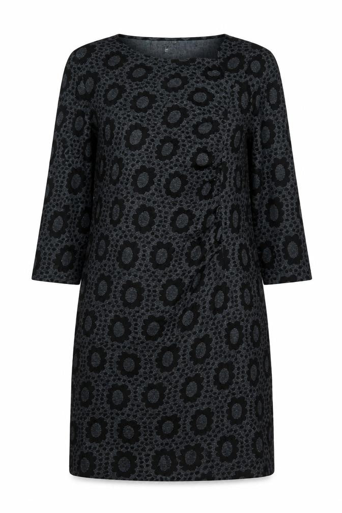 Adini Womens Grey Geometric Cotton Shift Size M Boat Neck Pullover
