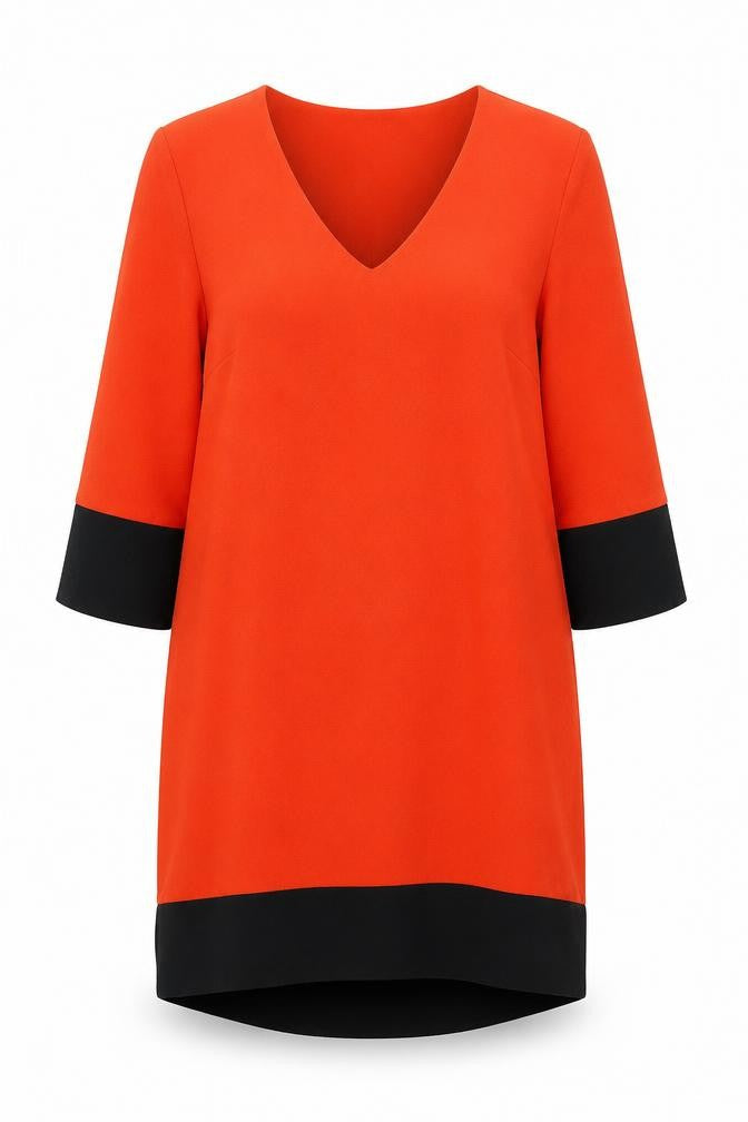 Marks & Spencer Womens Orange Colourblock Polyester Shift Size 12 V-Neck Pullover