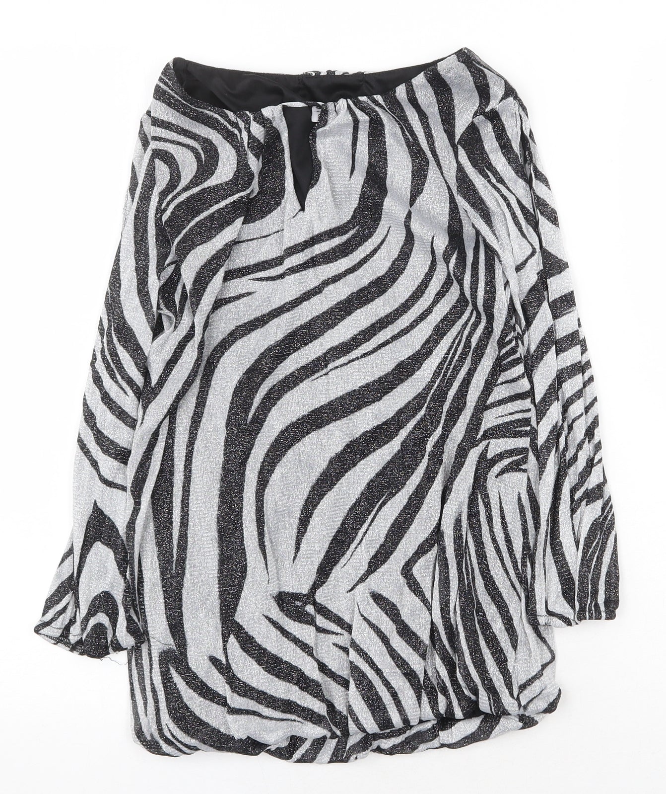 Preworn Womens Silver Animal Print Polyester Basic Blouse Size 8 Boat Neck