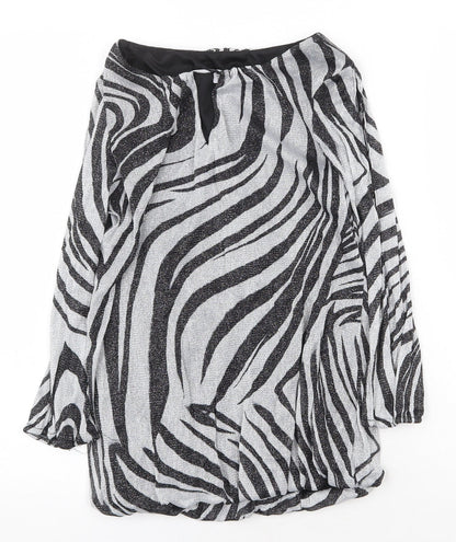 Preworn Womens Silver Animal Print Polyester Basic Blouse Size 8 Boat Neck