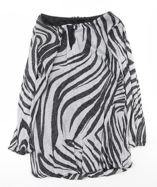 Preworn Womens Silver Animal Print Polyester Basic Blouse Size 8 Boat Neck