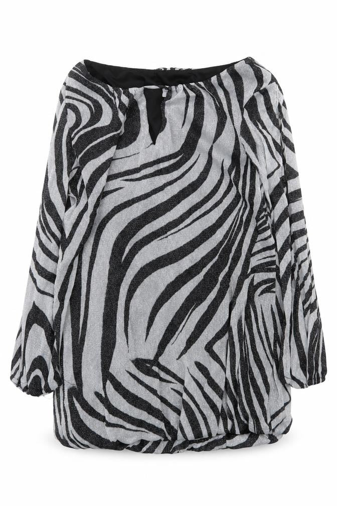 Preworn Womens Silver Animal Print Polyester Basic Blouse Size 8 Boat Neck