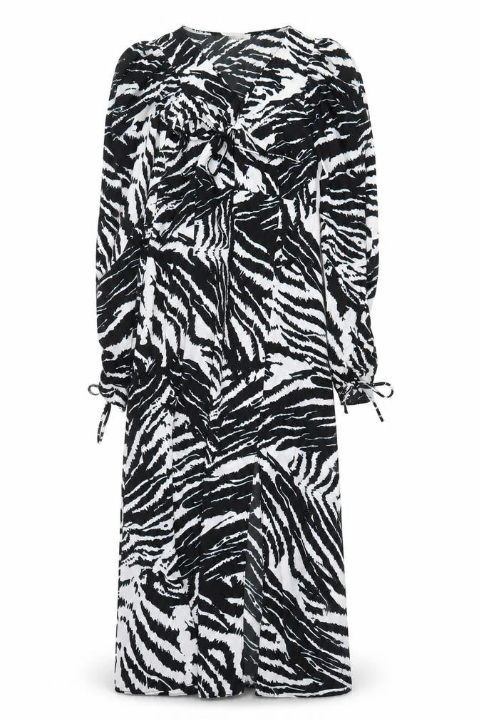 Topshop Womens Black Animal Print Polyester A-Line Size 8 V-Neck Tie - Zebra Print
