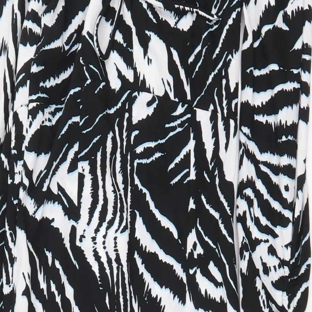 Topshop Womens Black Animal Print Polyester A-Line Size 8 V-Neck Tie - Zebra Print