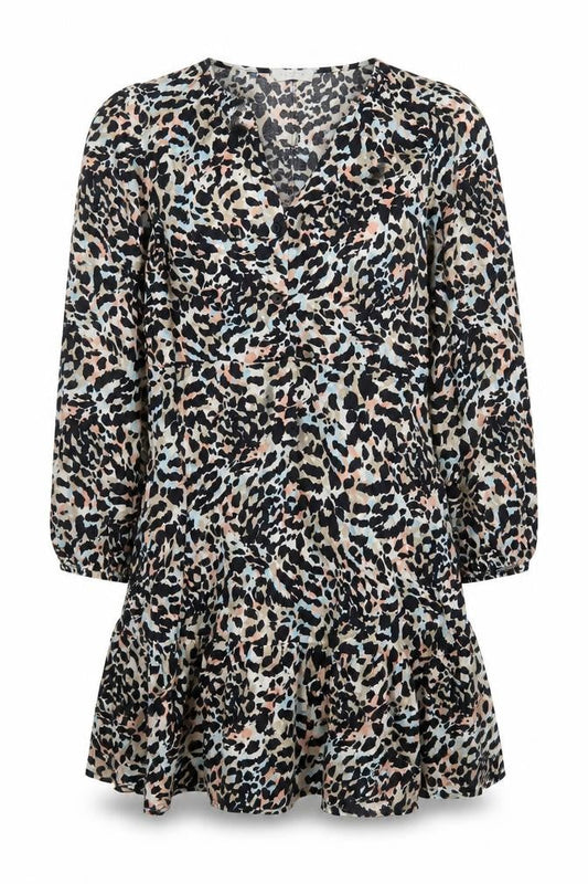 Papaya Womens Black Animal Print Viscose A-Line Size 10 V-Neck Pullover